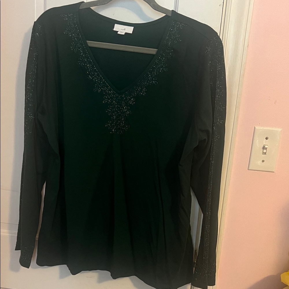J. Jill Deep Green Embellished Long Sleeve Top